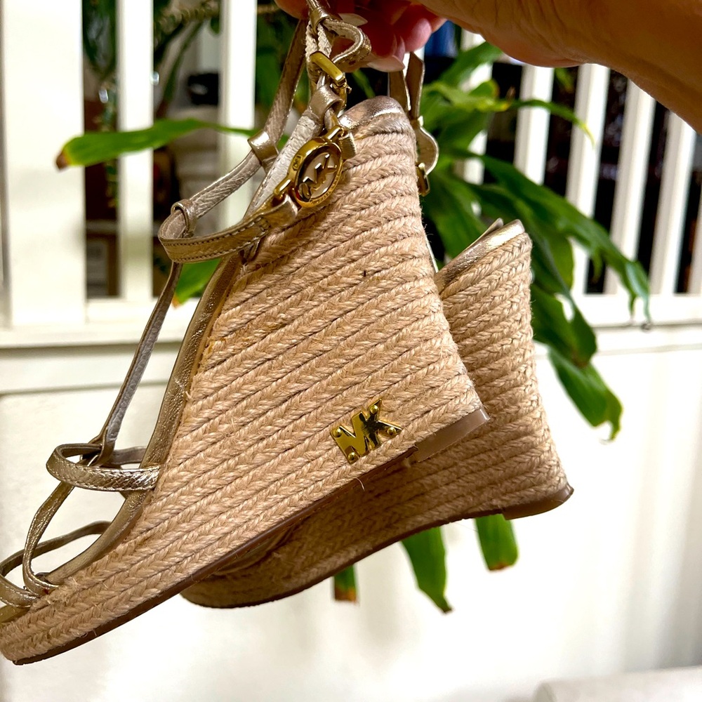 MICHAEL KORS metallic leather wedge espadrille